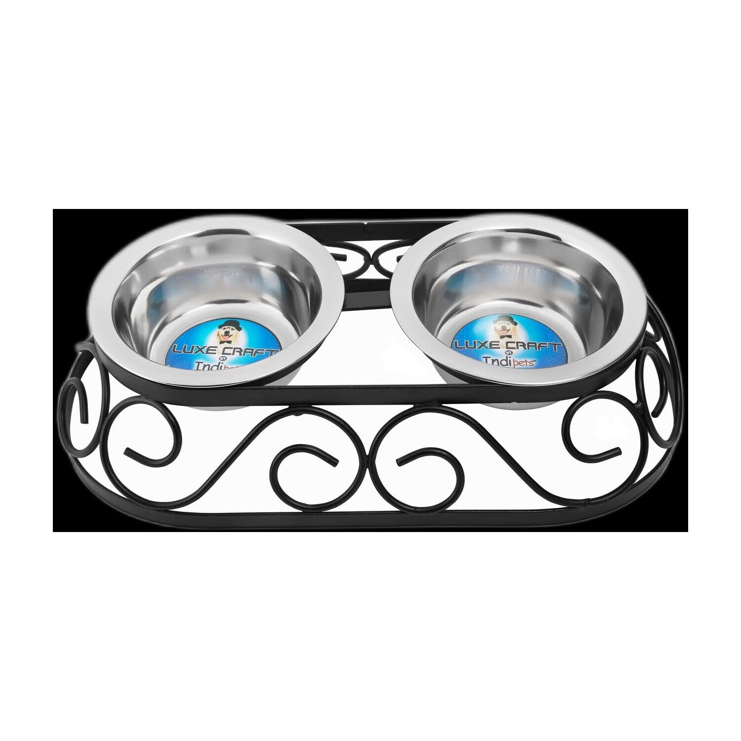 Small Black Stainless Steel Elevated Pet Feeder with Double Bowls