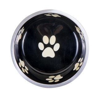 Indipets Black Insulated Bowl with Paw Prints Feeder 32 oz