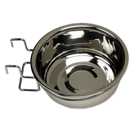 INDIPETS Coop Cup With Hook/Wire Holder: Pet Water and Food Bowl | 10 oz, Stainless Steel (PN: 800114)