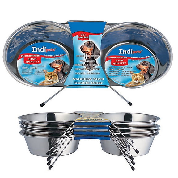 Indipets Stainless Steel Double Diner Cat Feeder
