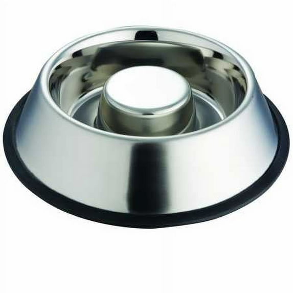 Indipets Stainless Steel NonTip AntiSkid Health Care Slow Feeding Dish Medium