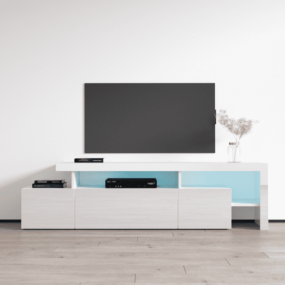Indisio TV Stand for TVs up to 70", Modern High Gloss 73" Entertainment Center, TV Media Console with Storage Cabinets and LED Lights