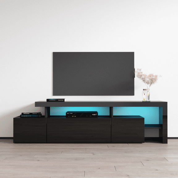Indisio TV Stand for TVs up to 70", Modern High Gloss 73" Entertainment Center, TV Media Console with Storage Cabinets and LED Lights