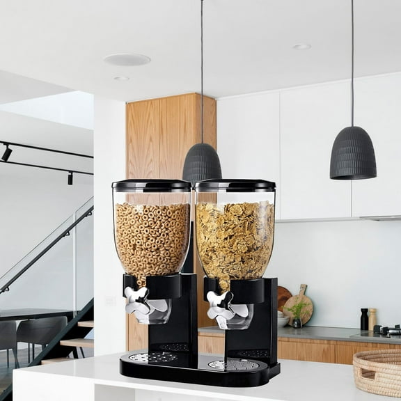 Old Model Upgrade Cereal Dispenser, Essential Dry Food Cereal Dispenser 2 Liters/70 Ounces, Dual Controls, Black,,Material Upgrade