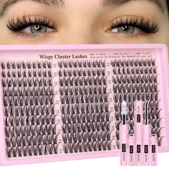 Individual Cluster Lash Kit 315 Pc Mixed 1018mm Wispy Lash Clusters with Waterproof Adhesive & Tweezers, Reusable Lightweight False Eyelashes for Natural Volume & Makeup
