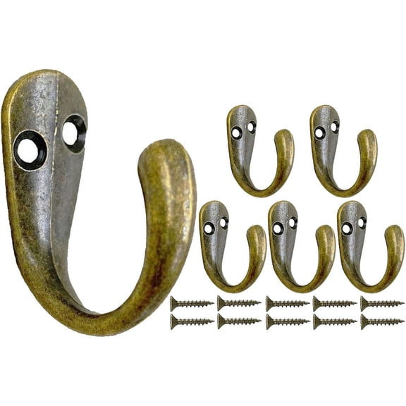 Individual Coat Hooks Bronze, 6 Pack Vintage Wall Hooks Heavy Duty Brass Single Door Hook with Screws for Hanging Clothes Robe Towel Hat Key Bag Cup