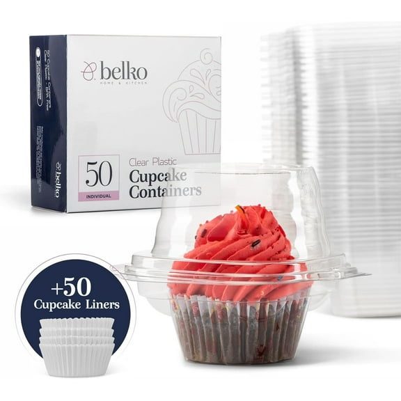 Individual Cupcake Containers - 50 Pack Clear Disposable Single Large Cupcake Boxes +50 Liners