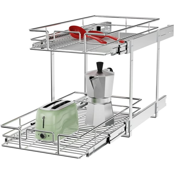 Individual Pull Out Cabinet Organizer (11½" W x 21½" D), 2 Tier Spice Rack Organizer for Cabinet, Slide Out Drawer Pantry Shelf Organization and Storage for Kitchen Bathroom