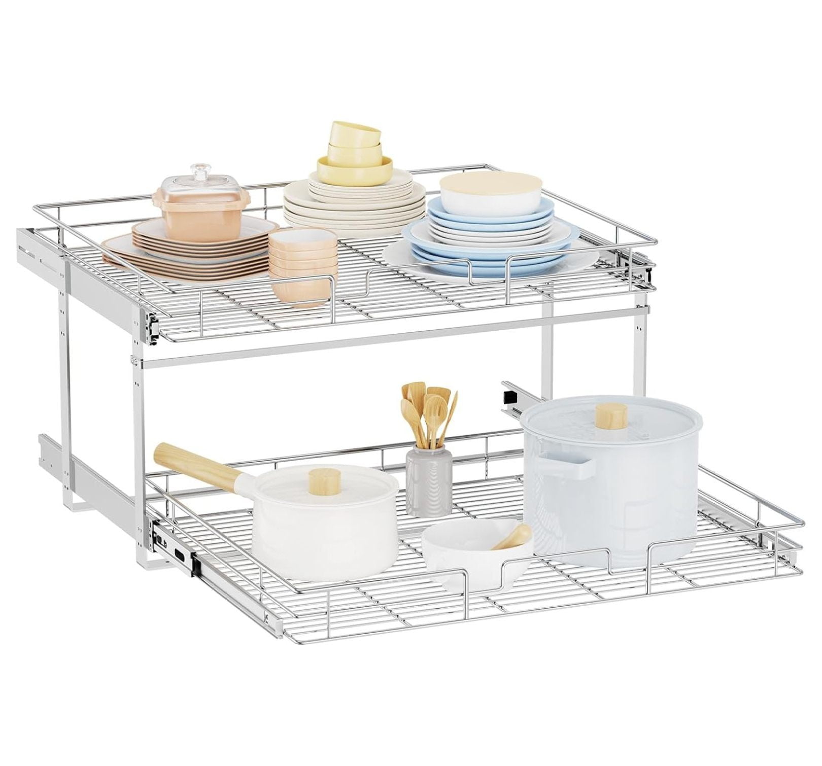 Individual Pull Out Cabinet Organizer, 2 Tier Slide Out Cabinet Drawers ...