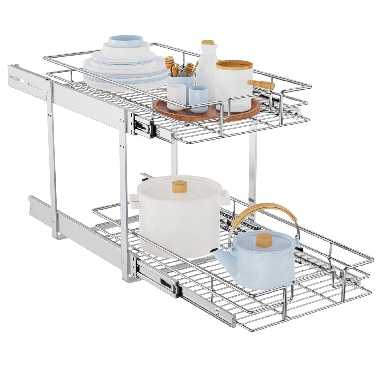 Individual Pull Out Cabinet Organizer, 2 Tier Slide Out Cabinet Drawers ...