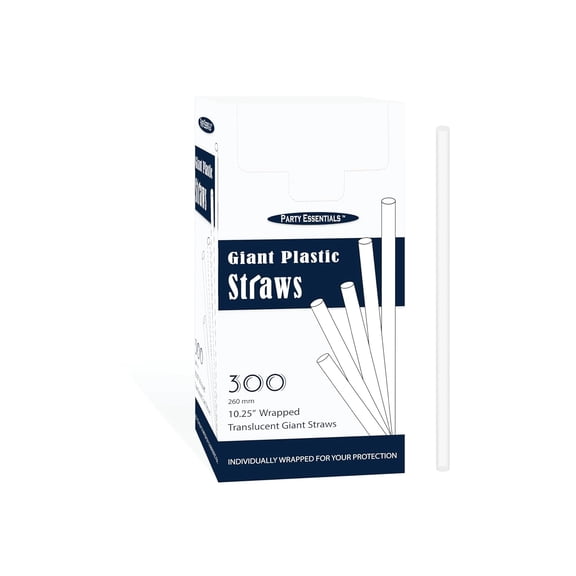 Individually Wrapped 10.25" Disposable Clear Giant Plastic Drinking Straws (1,200 Straws), Translucent Translucent 10.25"