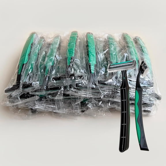 Individually Wrapped 3 Blades Razors Bulk, Travel Size Disposable Manual Razors with Stainless Steel Blade (Green) (30)