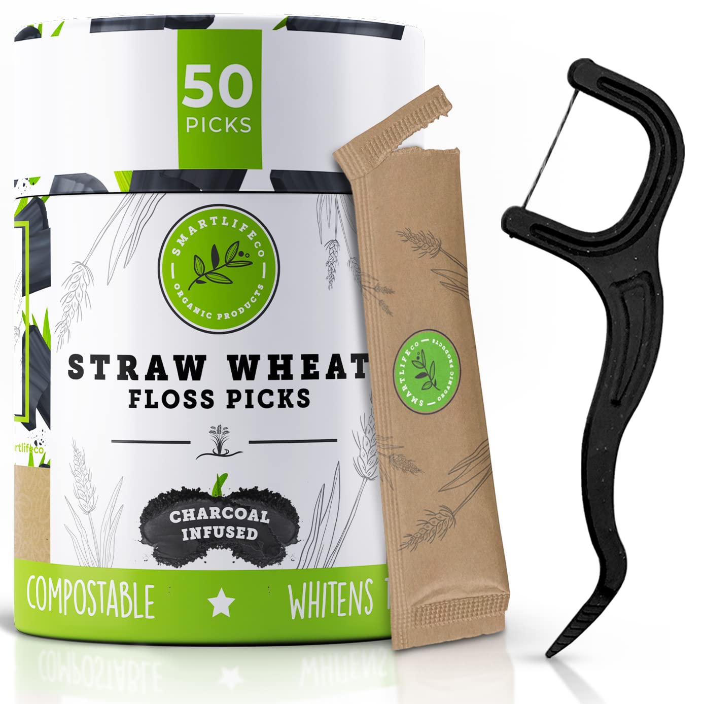 Individually Wrapped Dental Floss JMS2 Picks Natural Charcoal