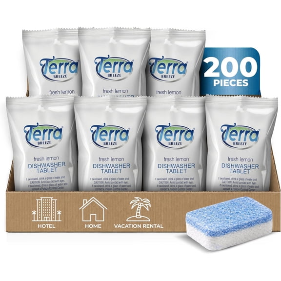 Individually Wrapped Dishwasher Tablets | Dishwasher Detergent | Dish Soap Pods | Fresh Lemon Scent | Deep Clean for Dishes | 200 Count Bulk for Vacation Rentals and Extended Stay Hotels