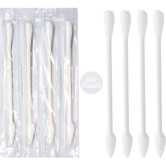 Individually Wrapped Double Tipped Cotton Swabs, Travel Size - Pointed & Round Tip, For Ear, Makeup & Cleaning (200 Count)