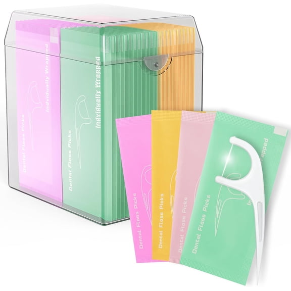 Individually Wrapped Floss Picks, 52 Count Multi-Color Oral Care Flossers for Adults with Handy Case, Mini Disposable Dental Floss Singles Bag for Travel, Hotel, Restaurant, Office, Car, Wedding