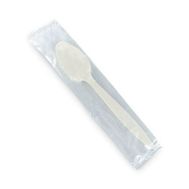 Individually Wrapped Heavyweight PLA Spoons, Beige, 500/Carton Individually Wrapped Heavyweight PLA Spoons, Beige, 500/Carton