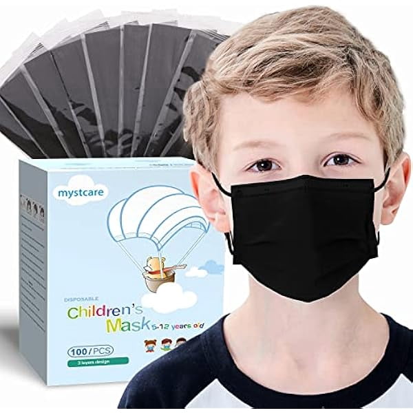 Individually Wrapped Masks 100 Pack Disposable,Face Mask Protection for Adults 3-Layer Filter Safety Face Masks(100, Black)