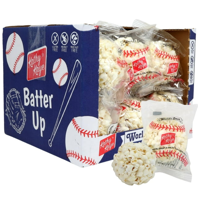 Individually Wrapped Popcorn Balls, Bulk Baseball Themed Party Favors