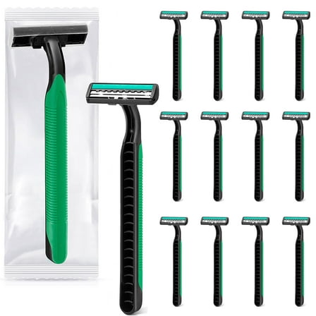 Individually Wrapped Razors Bulk, Travel Size Disposable Manual Razors , for Travel, Hotel and Homeless Stainless Steel Blade (Green) (30)