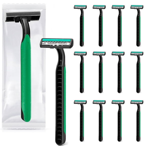 Individually Wrapped Razors Bulk, Travel Size Disposable Manual Razors , for Travel, Hotel and Homeless Stainless Steel Blade (Green) (30)