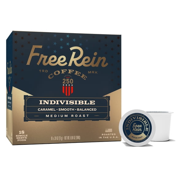 Free Rein Coffee Company Indivisible Medium Roast, Coffee Pods, 18ct