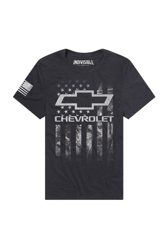 Indivisible Official Chevrolet Camo Flag Men's Classic Ring-Spun T-Shirt, Black Ink Heather, X-Large