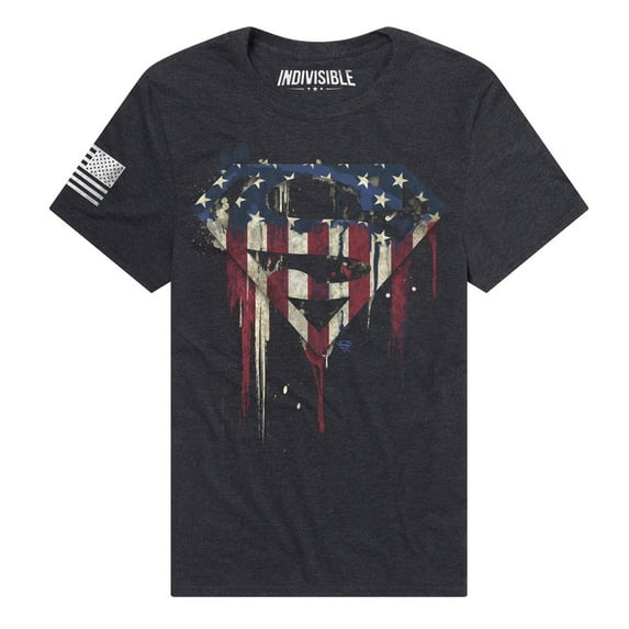 Indivisible Official Superman US Flag Paint Drip Men's Classic Ring-Spun T-Shirt, Black Ink Heather, Small