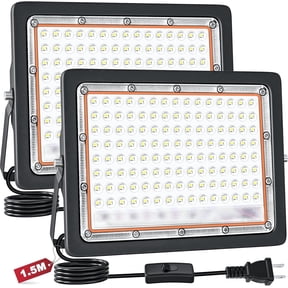 Indmird 2 pack 100W LED Outdoor Floodlights, 10000LM Super Bright Security Light with US Plug&Switch, IP66 Waterproof 6500K Daylight White Floodlight, LED Work Light for Garage, Yard, Garden, Lawn