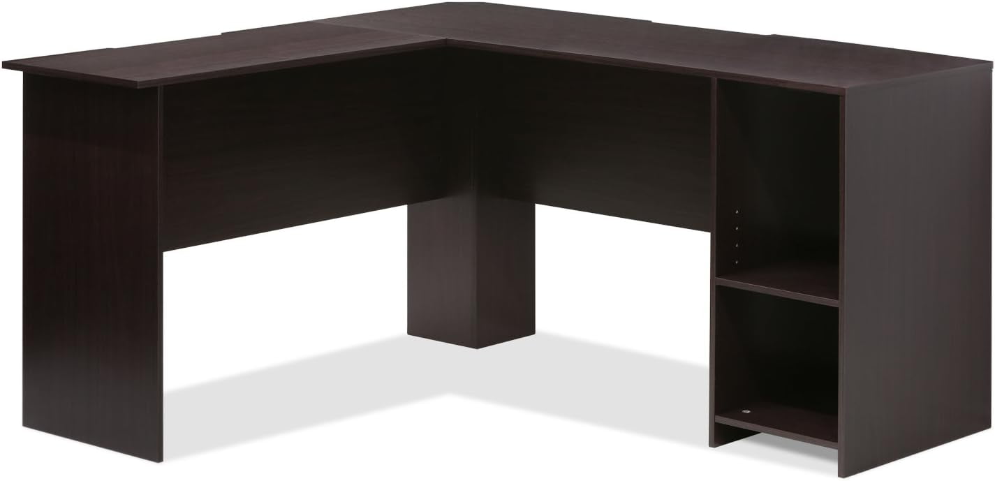 Espresso Wood L-Shaped Corner Computer Desk with Shelves