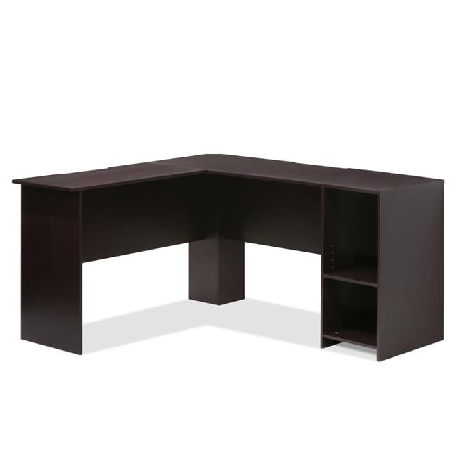 Espresso Wood L-Shaped Corner Computer Desk with Shelves