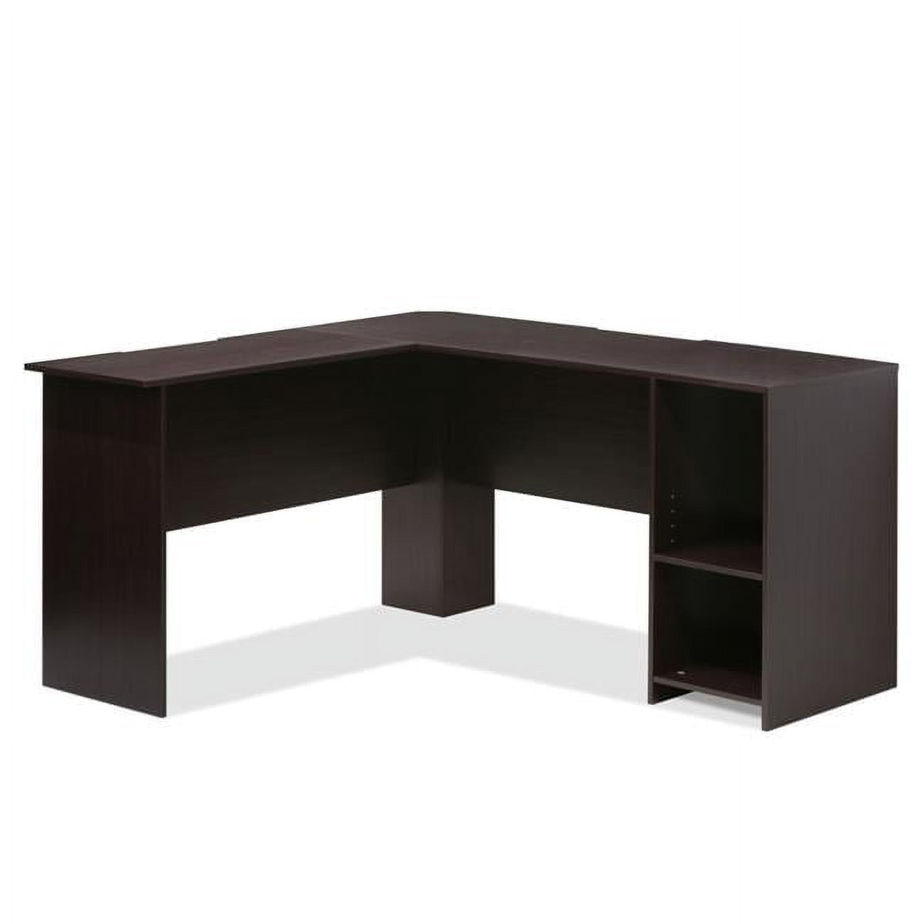 Espresso Wood L-Shaped Corner Computer Desk with Shelves