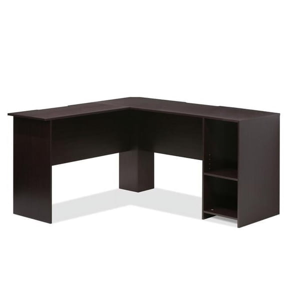 Indo L-Shaped Desk with Bookshelves, Espresso