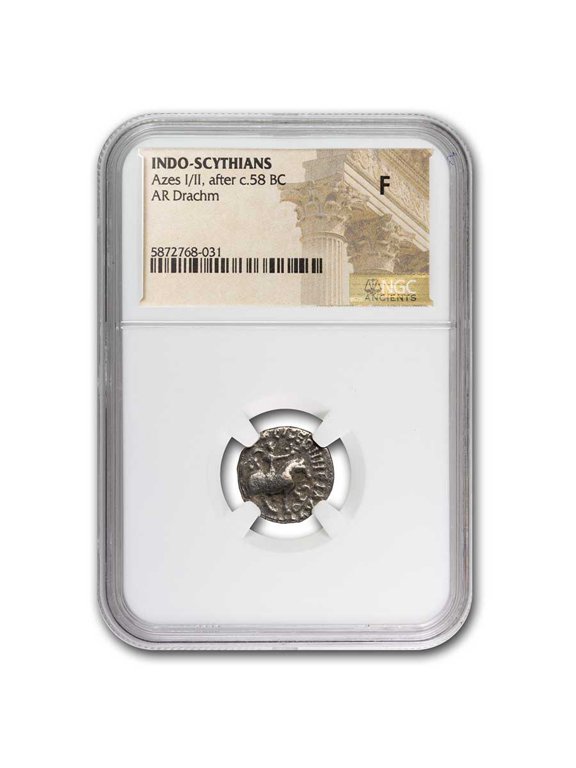 Indo Scythian AR Drachm Azes I/II (c.58 BC) Fine NGC