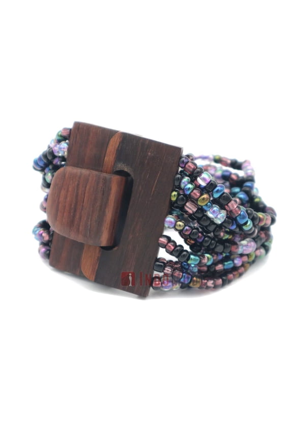 IndoMode Hematite Color Rainbow Chrome Handcrafted Glass Beaded Bali Bracelet