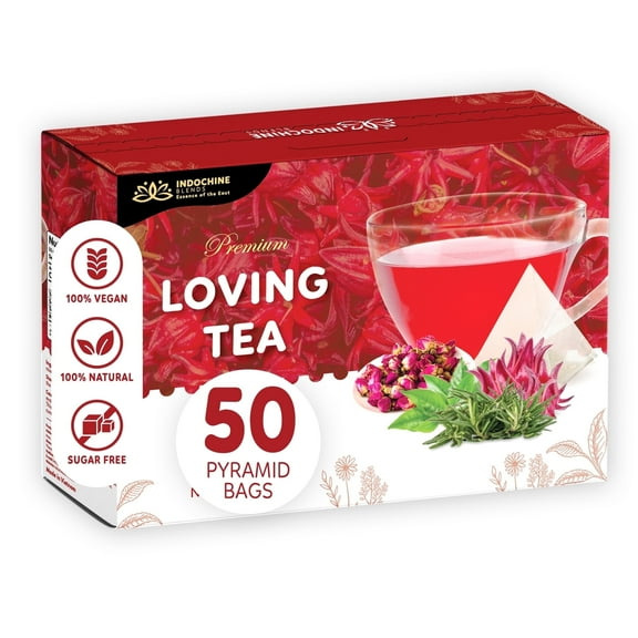 Indochine Blends Loving Tea | Black Tea, Rose, Rosemary & Hibiscus | Sugar-Free, Caffeine-Free | Tea Bag for Relaxation