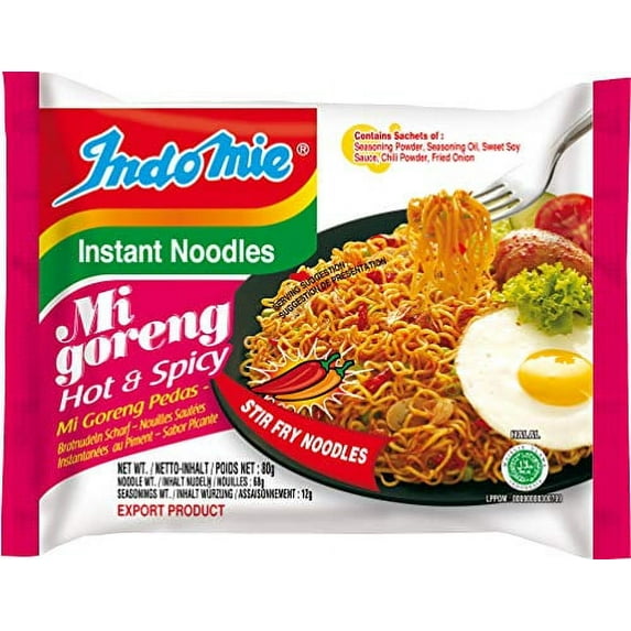 Indomie Mi Goreng Instant Noodles, Halal Certified, Hot & Spicy, (30-Pack), 84.6 Ounce