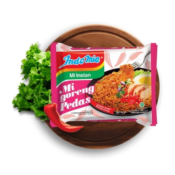 Indomie Mi Goreng Instant Stir Fry Noodles, Halal Certified, Hot & Spicy / Pedas Flavor (Pack of 30)