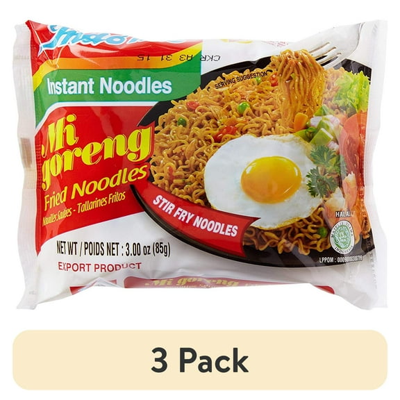 (3 pack) Indomie Mi Goreng Instant Stir Fry Noodles, Halal Certified, Original Flavor, 2.8 oz