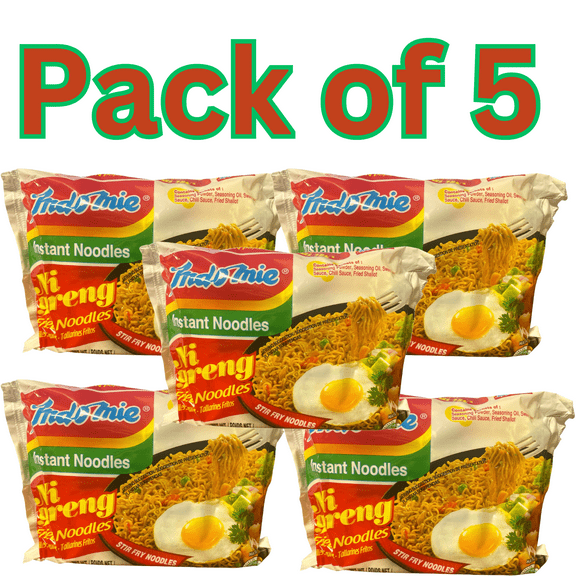 Indomie Mi Goreng Instant Stir Fry Noodles, Halal Certified, Pack of 5 (85g Each)