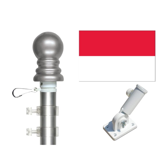 Indonesia 3'x5' Flag and Spinner Flagpole Set, Includes Flag, 6' Spinner Pole and Bracket