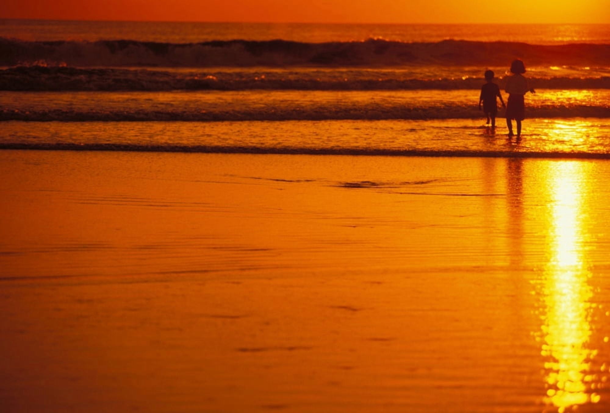 Indonesia Bali Kuta Beach At Sunset Children Play In Shoreline Orange Sky No Model Release Canvas Art - Dana Edmunds Design Pics (17 x 11)