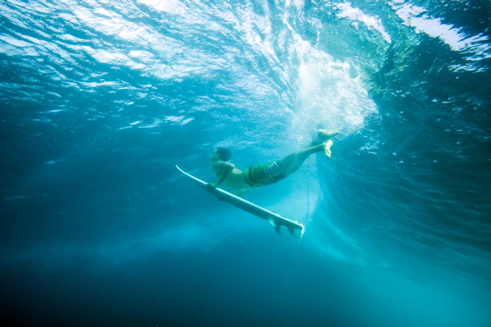 Indonesia Bali Surfer Duck Dives Under Wave View From Underwater Canvas Art - MakenaStockMedia Design Pics (17 x 11)