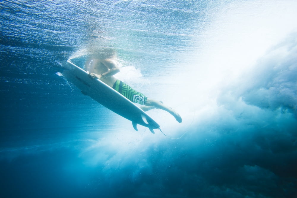 Indonesia Bali Surfer Duck Dives Under Wave View From Underwater Canvas Art - MakenaStockMedia Design Pics (18 x 12)