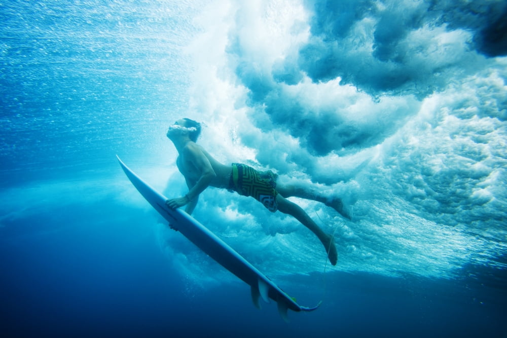 Indonesia Bali Surfer Duck Dives Under Wave View From Underwater Canvas Art - MakenaStockMedia Design Pics (36 x 24)