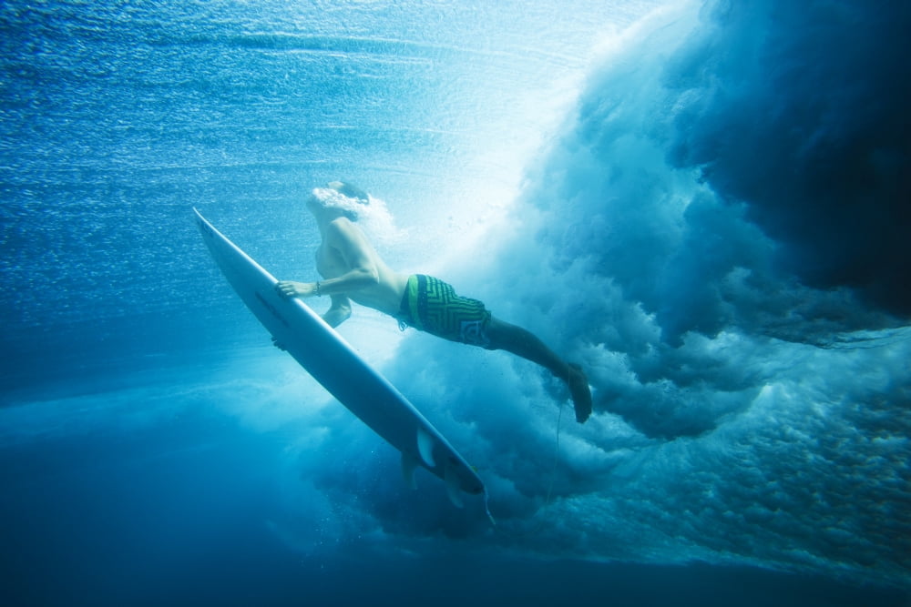 Indonesia Bali Surfer Duck Dives Under Wave View From Underwater Canvas Art - MakenaStockMedia Design Pics (36 x 24)