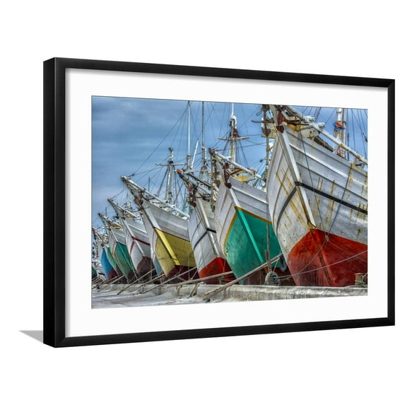Art.com Indonesia, Jakarta, Old Harbor. Moored boats. Photographic Print by Jaynes Gallery, Black Frame Wall Art, 29" x 21"