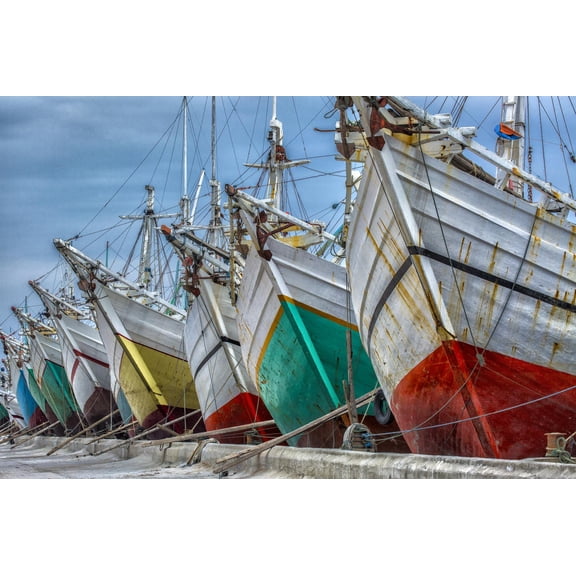 Art.com Indonesia, Jakarta, Old Harbor. Moored boats. Photographic Print by Jaynes Gallery, 18" x 12"