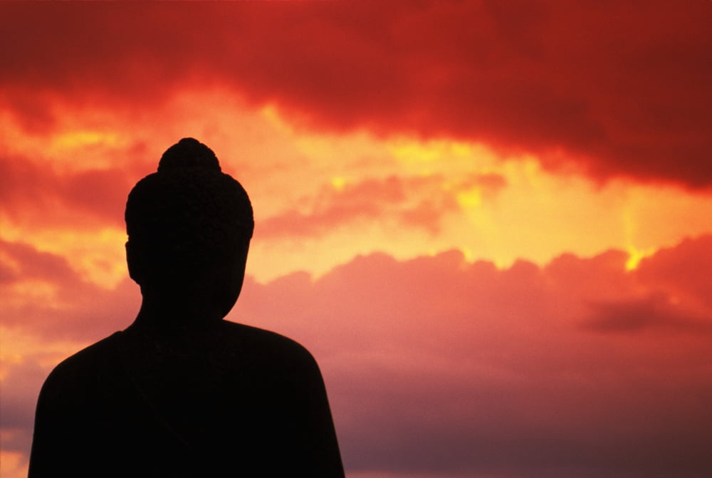 Indonesia Java Borobudur Temple Relic Buddhist Statue At Sunset Silhouetted By Pink Sky Canvas Art - Richard Maschmeyer Design Pics (34 x 24)