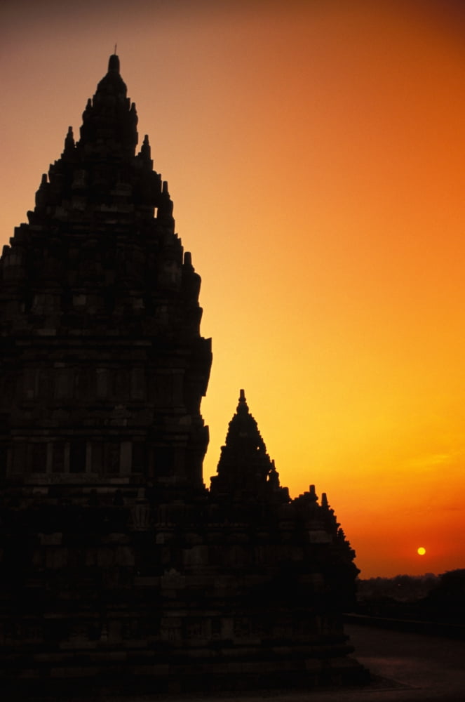 Indonesia Java Prambanan Shiva Mahadeva Temple Silhouetted At Sunset Canvas Art - Richard Maschmeyer Design Pics (11 x 17)